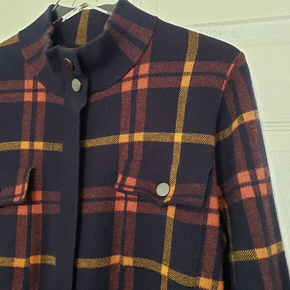 Joie Plaid Knit Shacket Full Zip Multicolor Sweater Jacket Womens Sz XL - Picture 3 of 10